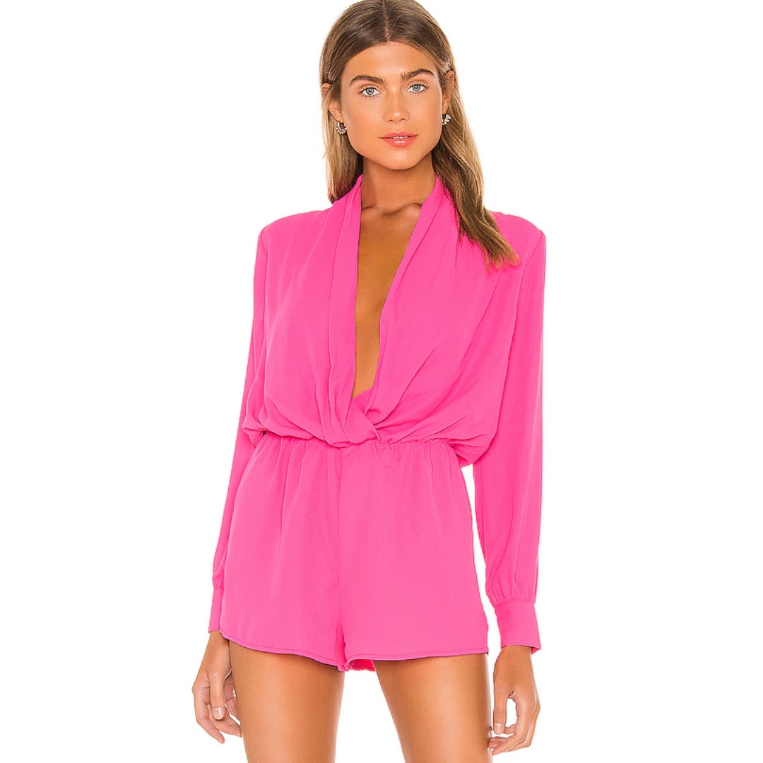 Superdown Kaycie Drape Neck Romper In Hot Pink Nwt Size Small